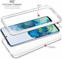 Луксозен ултра тънък Поли-Карбонов комплект предна и задна част със силиконова ТПУ рамка 360° Body Guard за Samsung Galaxy S20 Plus G985 кристално прозрачен